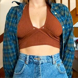 Urban Outfitters - Brown Wrap Cut Out Crop Halter Top